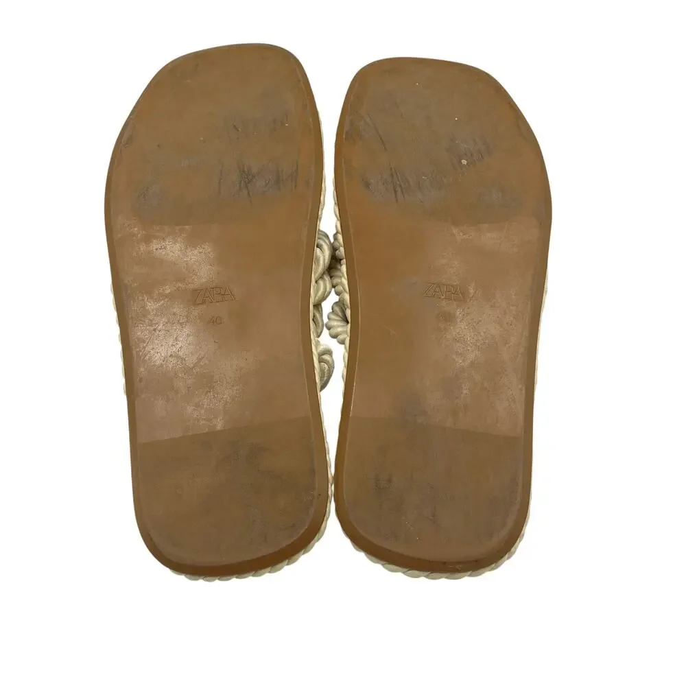 Zara Knotted Rope Flat Slides Sandals Ecru Summer Boho Size EU 40 US 9 - Picture 6 of 7